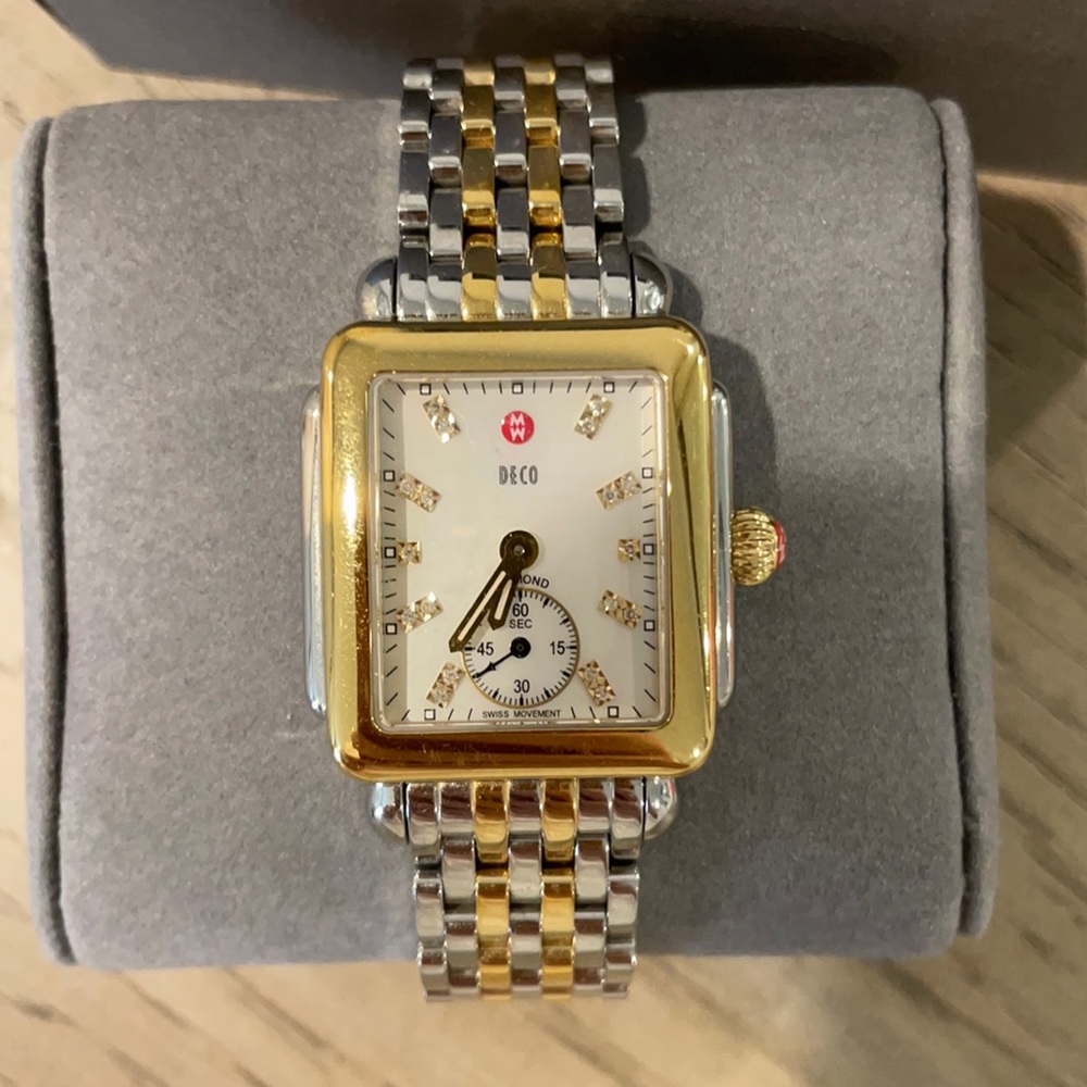 Michele Deco Two-Tone Diamond Rectangular Watch